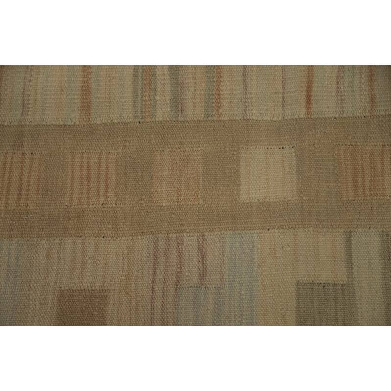 Hand Woven Oriental 100% Wool Carpet Southwestern Tribal Beige & Ivories Kilim Area Rug - 9' 9'' X 7' 8''