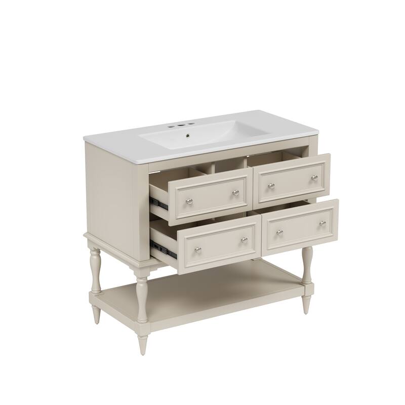 GDFStudio - Wesbridge Modern Bathroom Vanity Set with Ceramic Sink and 4 Storage Drawers - 36'W
