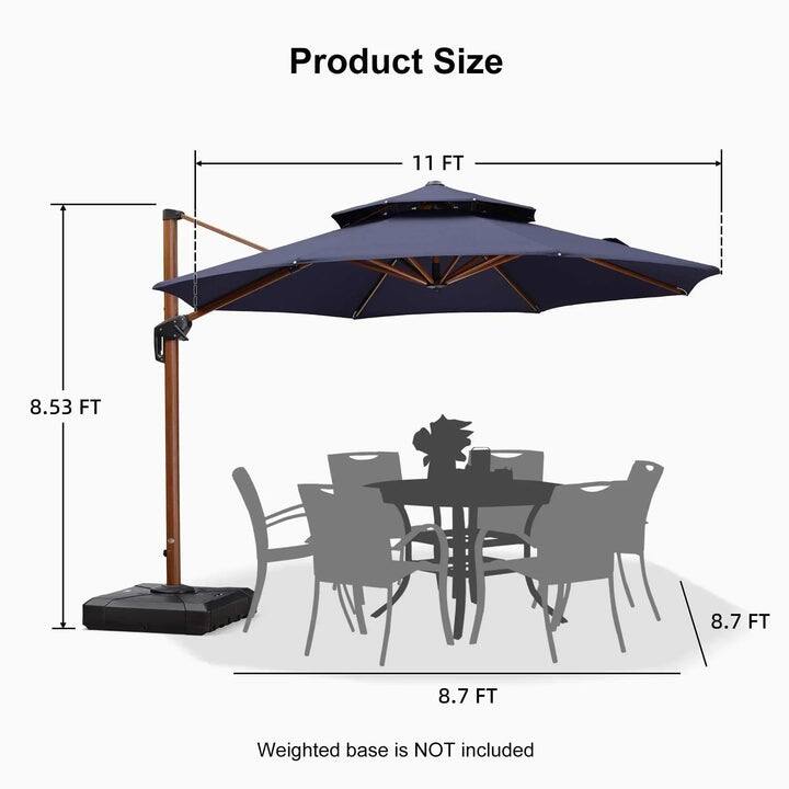 PURPLE LEAF Double Top10/11/12/13ft Round Patio Cantilever Umbrella in Wood Color