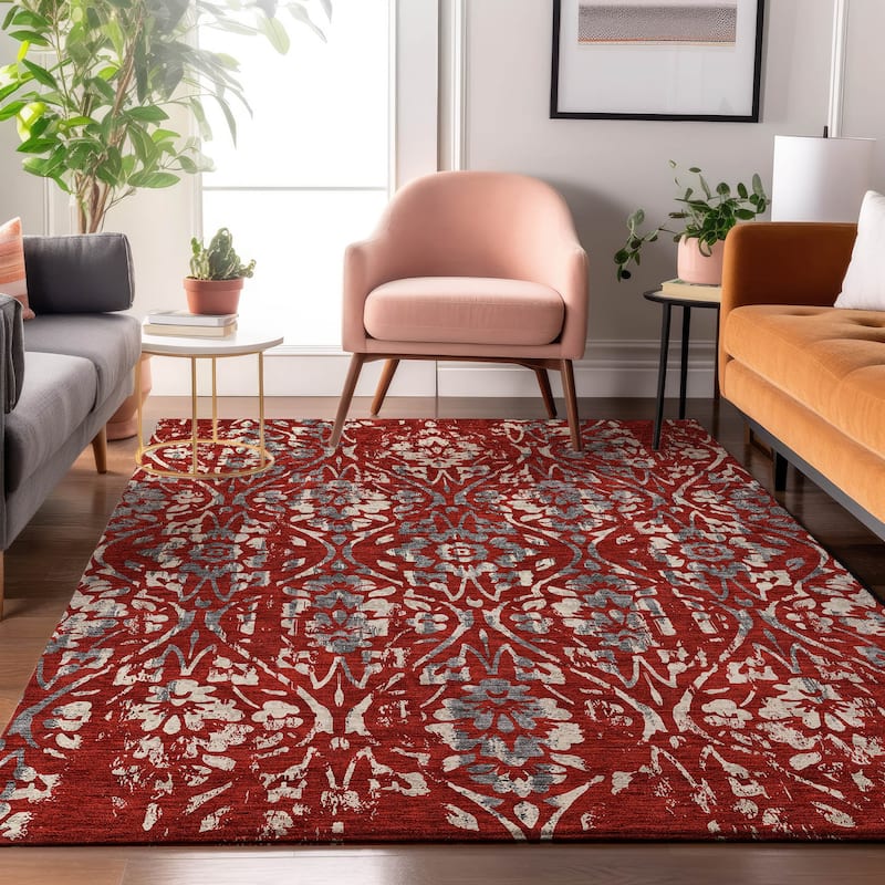 Premium Washable Super Soft Floral Damask Mayfield Rug - Red - 3' x 5'