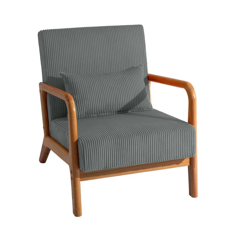 25" W Mid Century Upholstered Wood Accent Chair with Pillow
