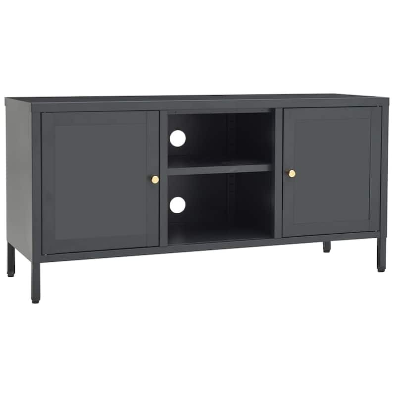 vidaXL TV Cabinet Anthracite 41.3"x13.7"x20.4" Steel and Glass - 41.3" x 13.7" x 20.4" - 41.3" x 13.7" x 20.4"
