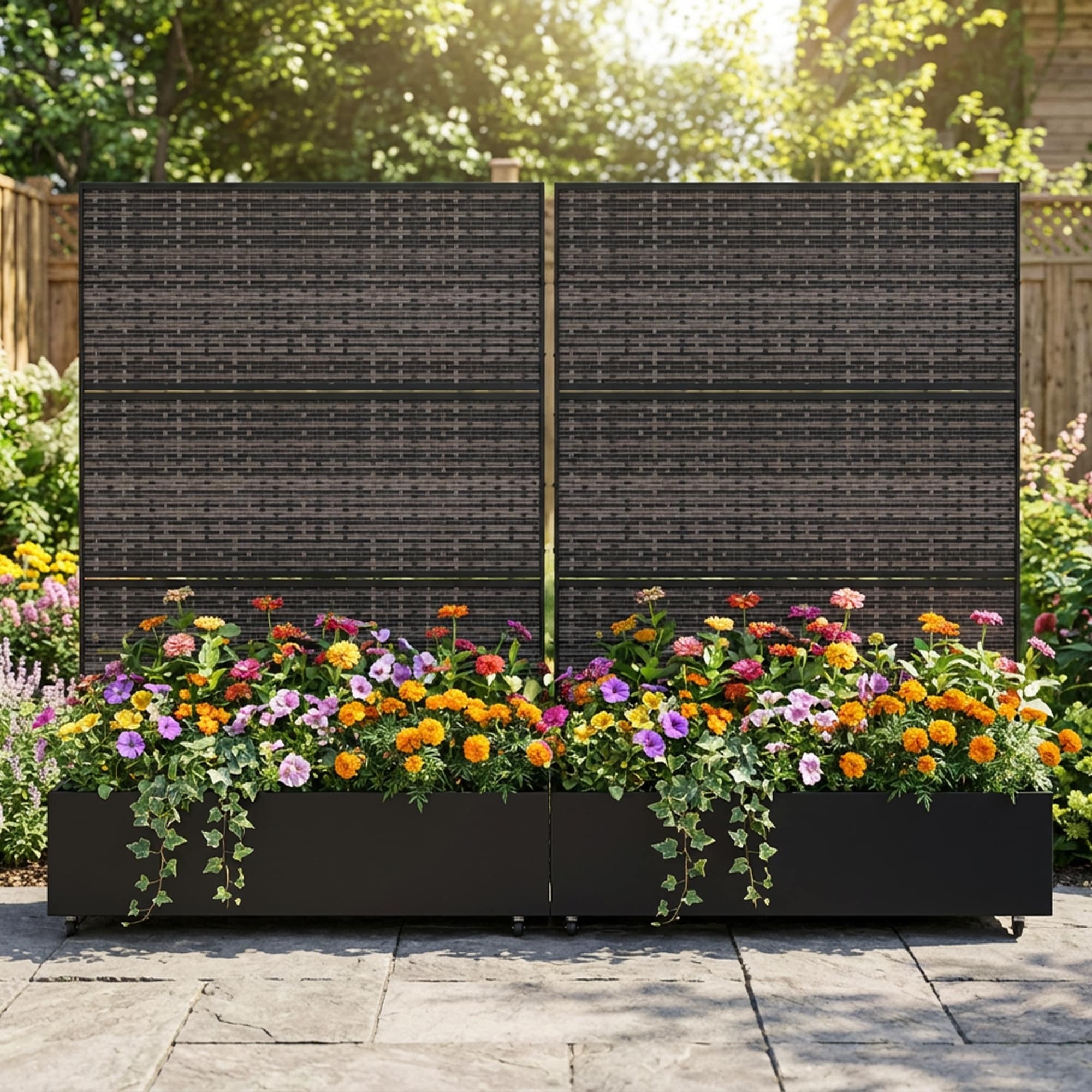 2 Set Outdoor Privacy Fence Screen Planter Box with Galvanized Steel Frame