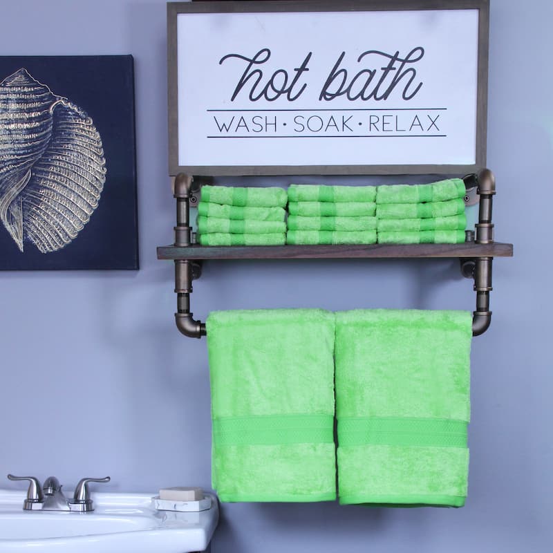 Superior 14 Piece Towel Set, Rayon From Bamboo and Cotton (2 Bath, 12 Face Towels) - Spring Green