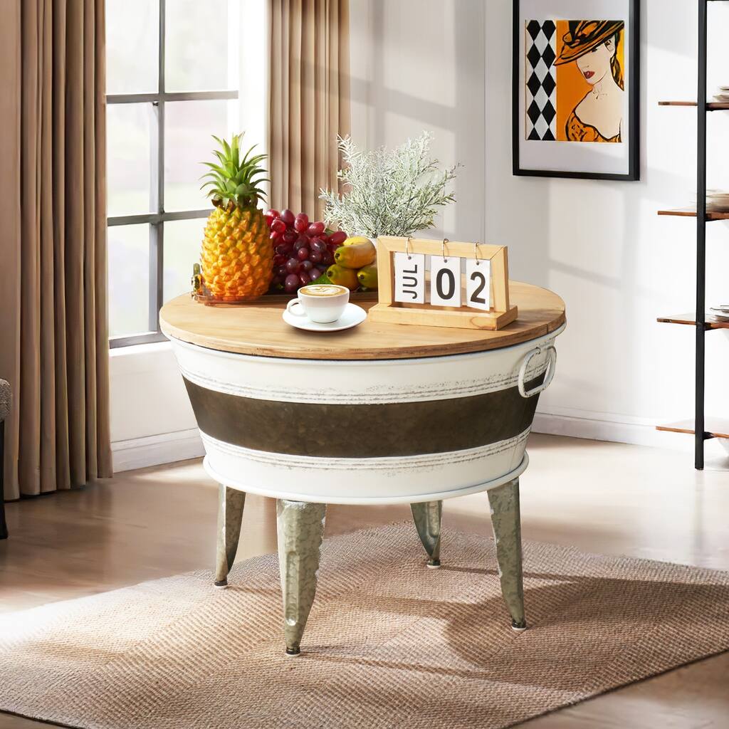 Coffee Table with Storage, Rustic Antique Galvanized Metal End Coffee Cocktail Table