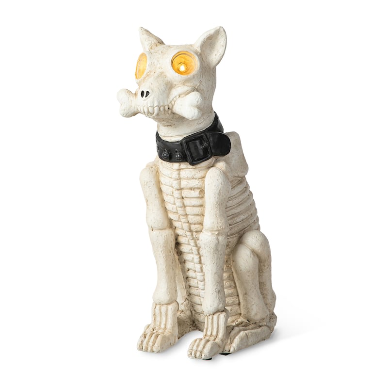 20"H Halloween Pre-lit Resin Skeleton Dog with Timer Indoor Porch Decor by Glitzhome