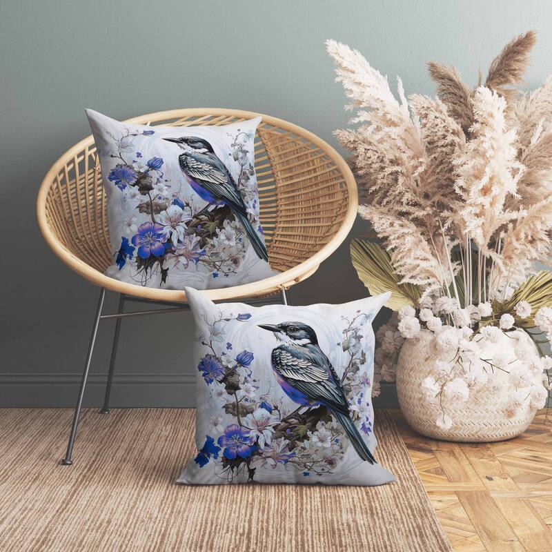 Feathered Floralscapes Faux Suede Reversible Throw Pillow Blue and Green