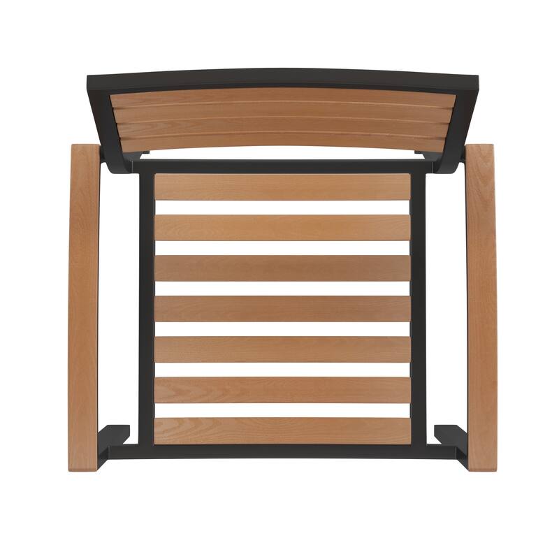 2 Faux Teak Accented Club Chairs and 30" Square Faux Teak Patio Table Set