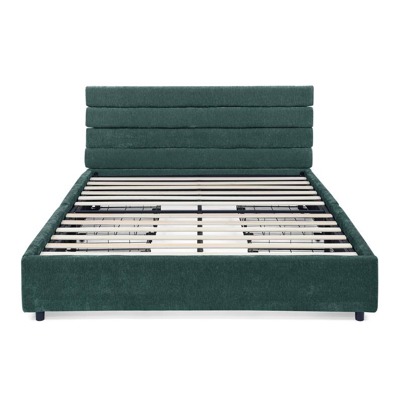 Queen Size Grounded Platform Bed with 4 Pull-out Drawers
