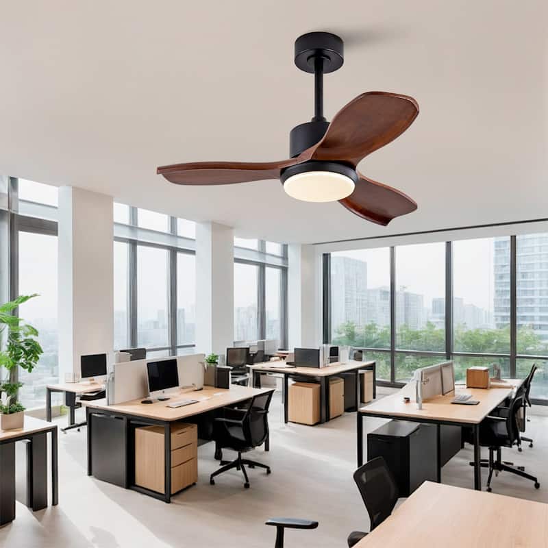 42" Wood Ceiling Fan with Lights Remote Control, Quiet DC Motor 3 Blade