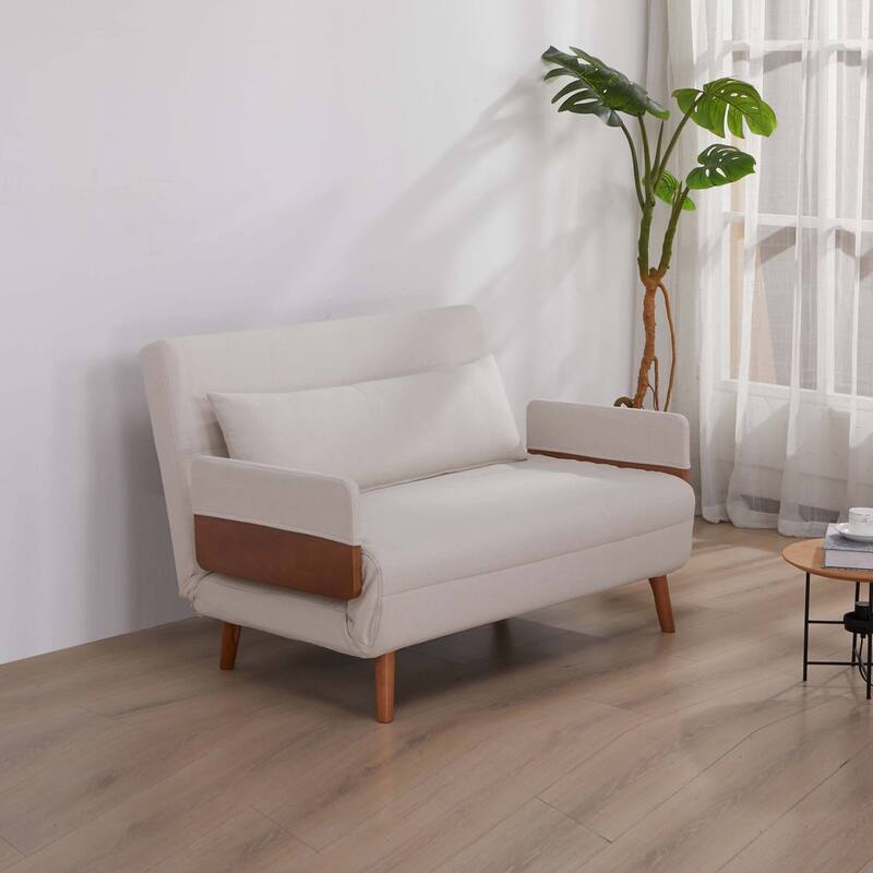 TRIO Extra Wide 3-in-1 Loveseat Folding Sofa Bed - Converts to Bed in 10s, 3-Position Adjustable Backrest - Beige