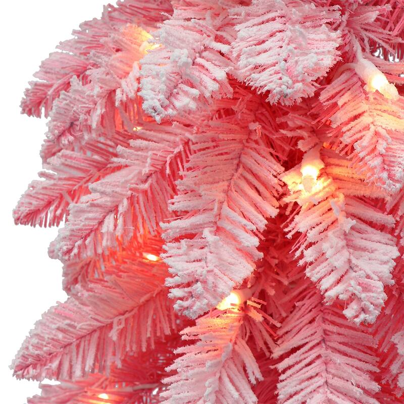 Puleo International 4 ft. Pre-lit Pink Flocked Alpine Pencil Tree