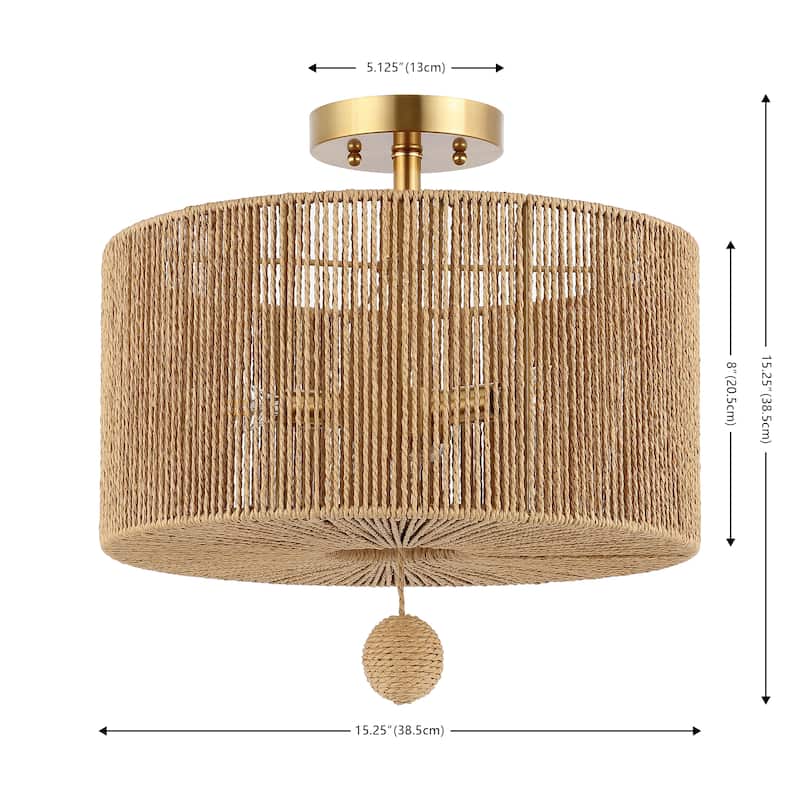 SAFAVIEH Lighting Nikolett 3-Light Flush Mount - 15 In. W x 15 In. D x 15 In. H - Natural/Gold - 15Wx15Dx15H
