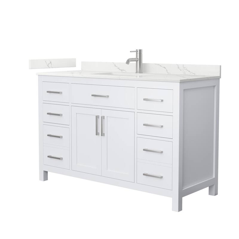 Wyndham Collection WCG2424-54S-QTZ-UNSMXX Beckett 54" Free Standing - White / Giotto Quartz Top / Brushed Nickel