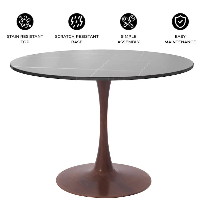 Bristol 36" Round Dining Table with Marbled Grey Sintered Stone Top and Steel Pedestal Base