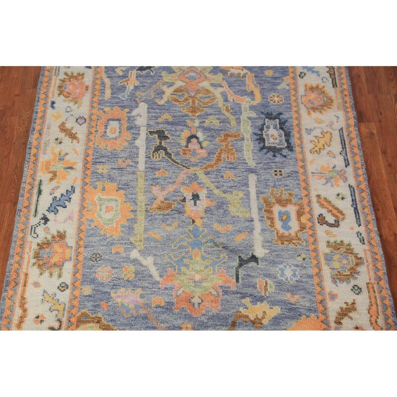 Blue Oushak Oriental Rug Hand-Knotted Transitional Wool Carpet - 4'1"x 5'10"