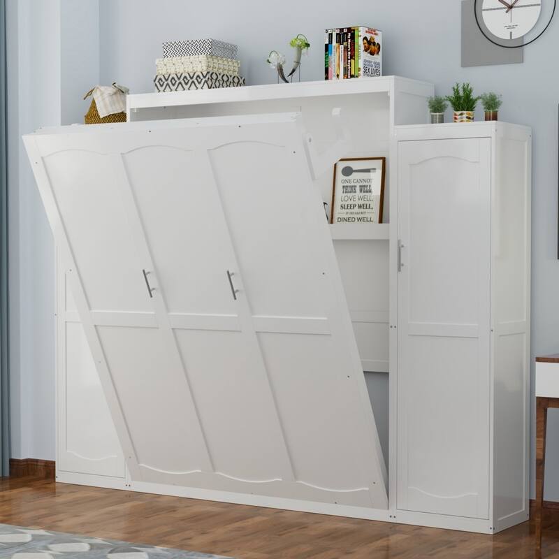 Modern Murphy Bed with Two Wardrobe and Storage Shelf