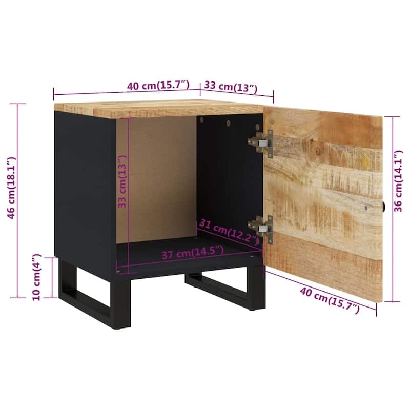 vidaXL Bedside Cabinet 15.7"x13"x18.1" Solid Wood