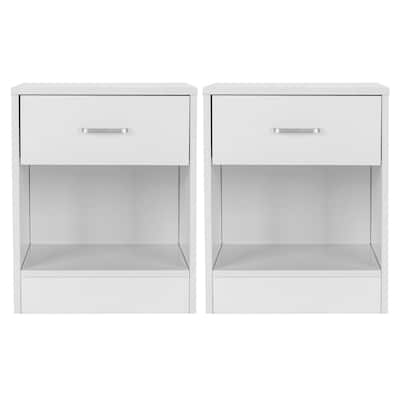 White 2-Drawer Nightstand in 15mm Density Board with Spacious Storage Set of 2