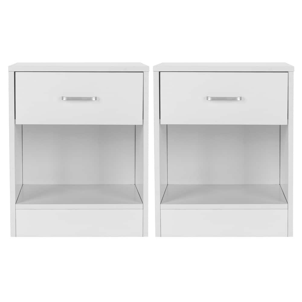 White 2-Drawer Nightstand in 15mm Density Board with Spacious Storage Set of 2
