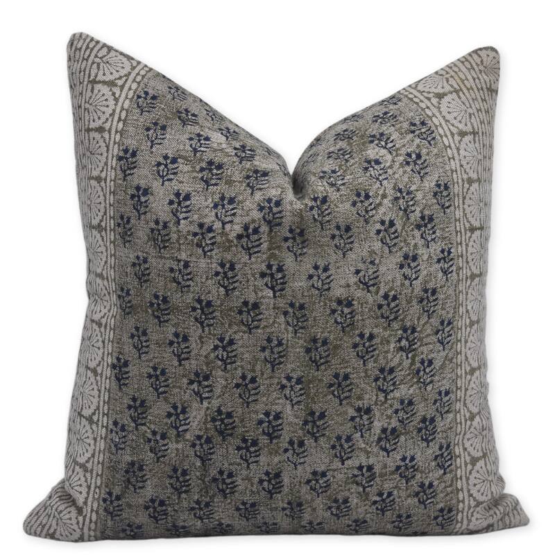Fabdivine Block Printed Cushion Cover for Fall Home Thick Linen Sofa or Couch, Bed Blue Farmhouse Decorative, Rangoli Art - Pillow Covers - Rangoli Art- Dark Blue - 16" x 16"