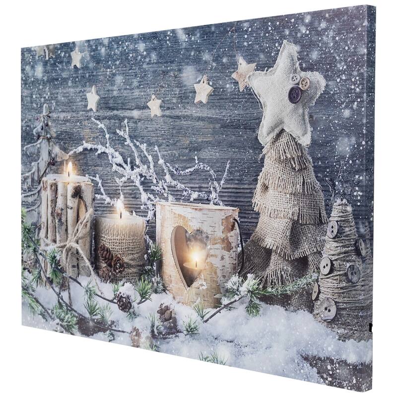 Country Rustic Winter Christmas LED Canvas Wall Art 23.5 x 15.5