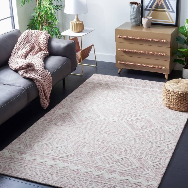 SAFAVIEH Handmade Metro Symela Boho Moroccan Wool Rug - 5' x 8' - Dark Pink/Ivory