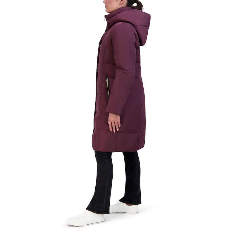 Cole Haan Women's Bib Insert Mid-Length Puffer Coat - Merlot - S