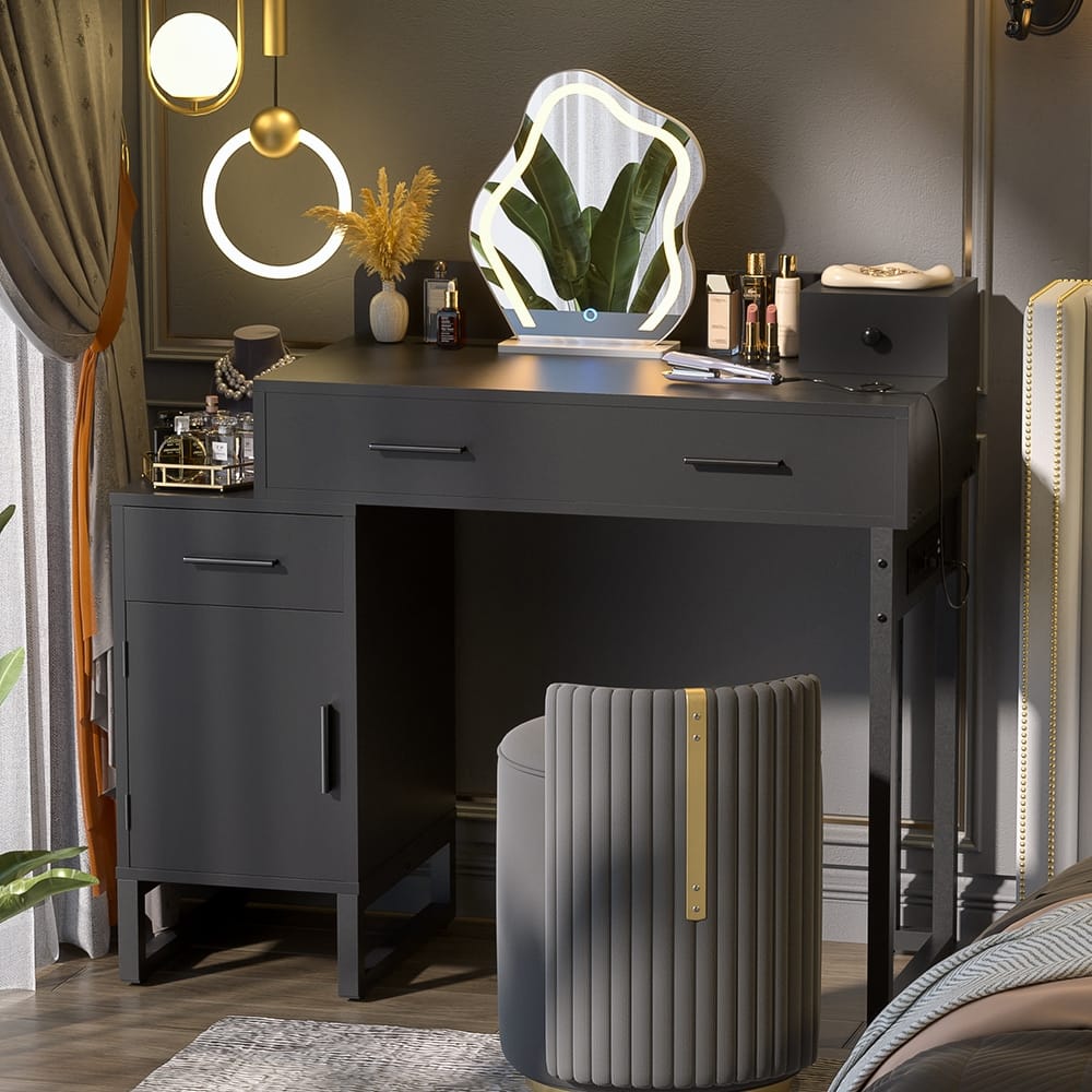 Vanity Desk with 4 Storage Drawers,Modern Makeup Vanity Table with Charging Station