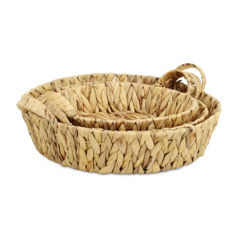 HomeRoots Set of Three Natural Water Hyacinth Round Basket Trays - Small/Medium/Large