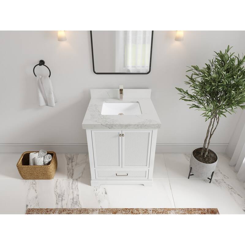 Willow Collections 30 in. W x 22 in. D Alys Single Sink Bathroom Vanity with Countertop - 2"Calacatta Nuvo - White