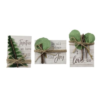 Together We Have It All Find Joy I Love Us Block Signs Set of 3 Wood 4 Inches - Multi