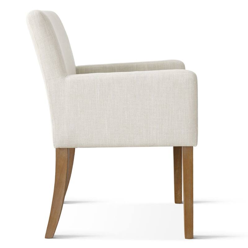 Linen Upholstered Armchairs with Wide Seat, High Back and Solid Wood Legs, Set of 6