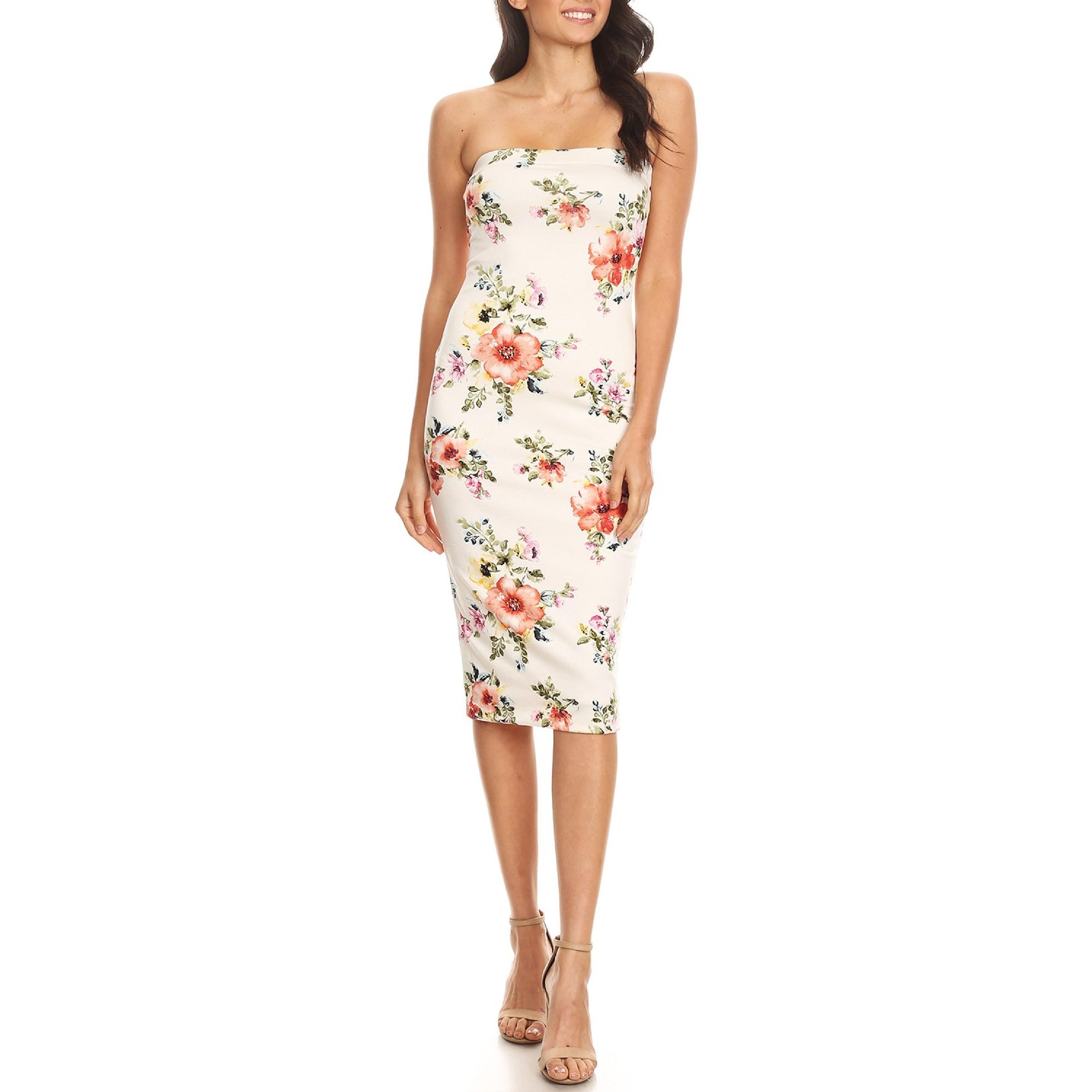 strapless midi dress bodycon
