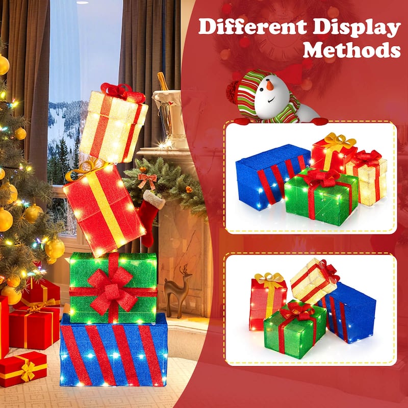 Costway Set of 4 Christmas Lighted Gift Boxes with Colorful Bows, 52 - as pic shows - See Details