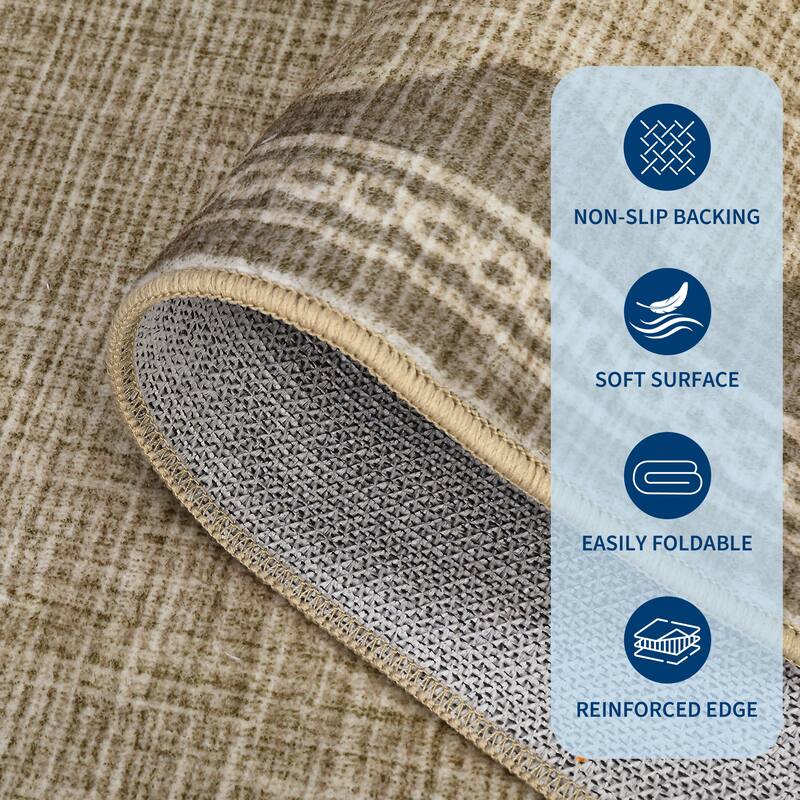 Scalloped Pattern Rugs for Living Room Bedroom Soft Non Slip Low Pile Throw Carpet Washable Foldable Area Rug