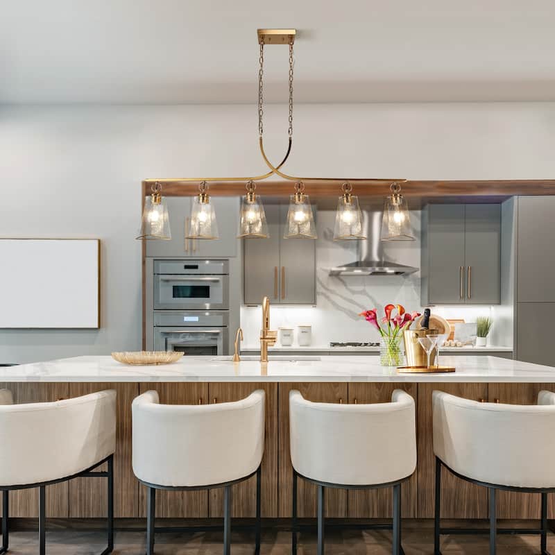 Modern 6-Light Gold Large 55 IN. Chandelier Linear Island Light for Dining Room - W 55.1" x H 21.1"