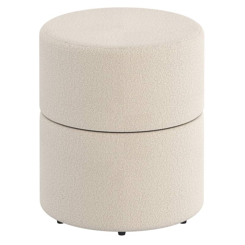 Modern Boucle Fabric Round Swivel Ottoman - Cream