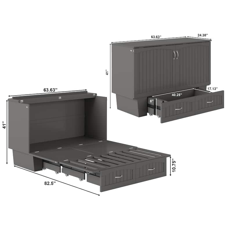 Nantucket Murphy Bed Chest with Mattress and Built-in Charging Station