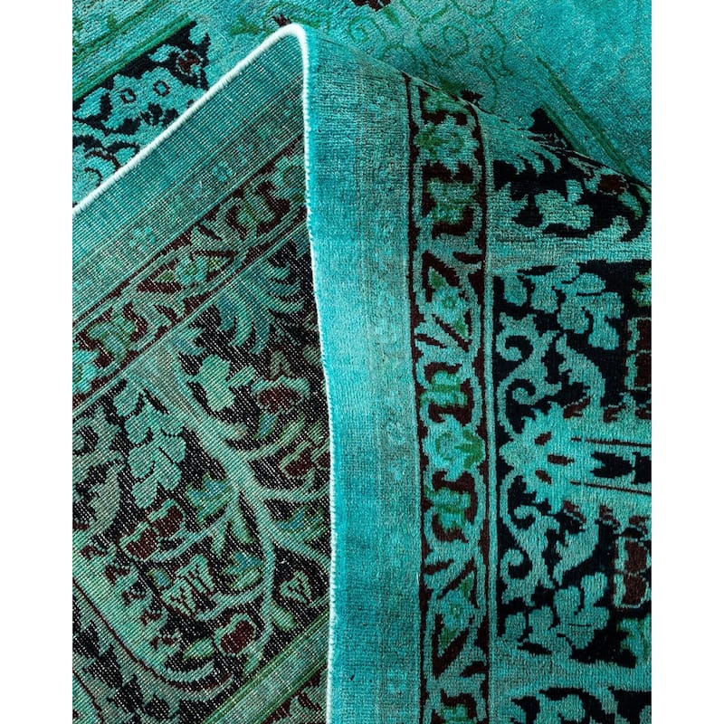 Overton Hand Knotted Wool Vintage Inspired Modern Contemporary Overdyed Blue Area Rug - 10' 3" x 14' 0"