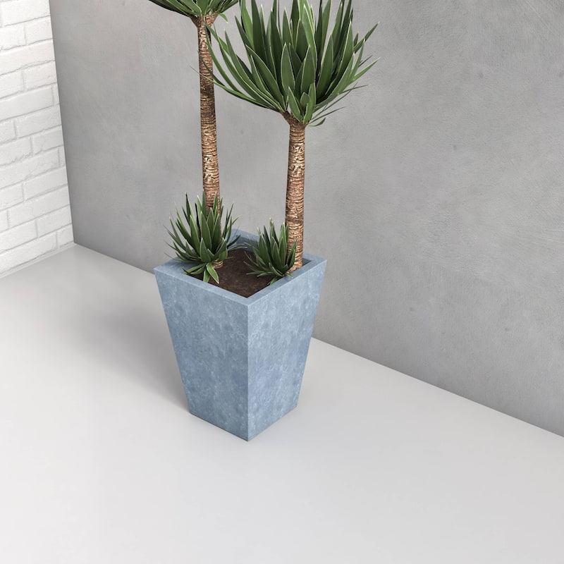 Serene Fiberstone and Clay Tapered Square Plant Pot with Drainage Holes For Indoor Outdoor Home Office Patio Porch Garden Decor