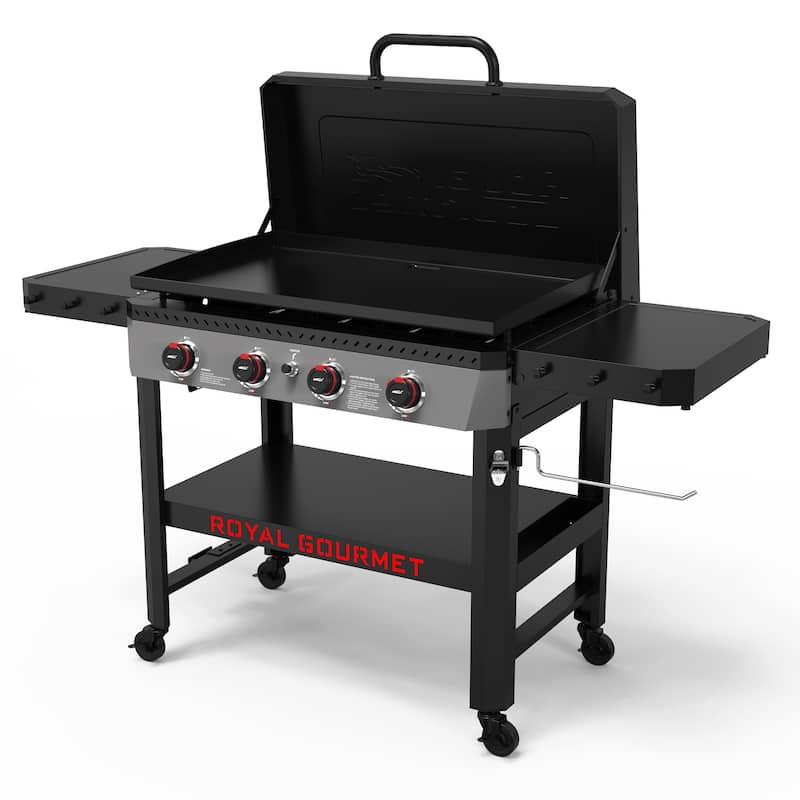 Royal Gourmet 34-Inch 4-Burner Propane Gas Griddle with Hood , Black