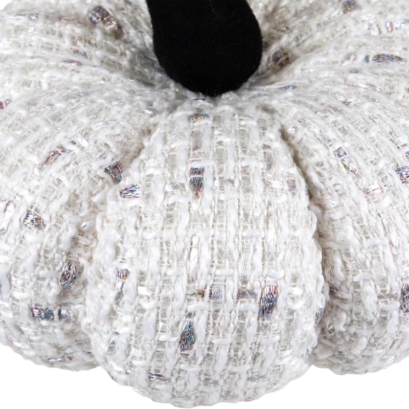 Windowpane Knitted Fall Harvest Pumpkin with Iridescent Thread - 7" - White