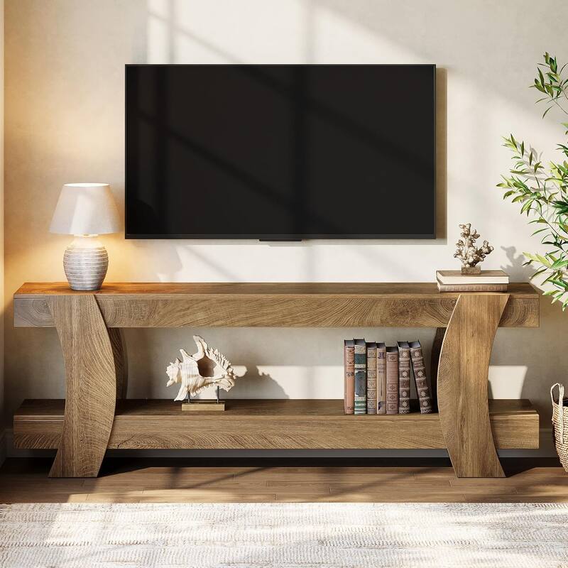 63" TV Stand with Storage, Farmhouse Wooden Media Console for 55/60/65/70-Inch TVs
