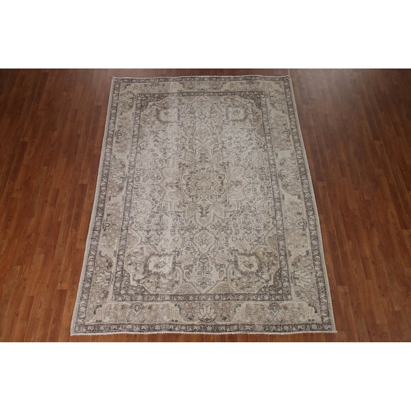 Distressed Tabriz Persian Antique Rug Handmade Oriental Wool Carpet - 6'7" x 9'2"