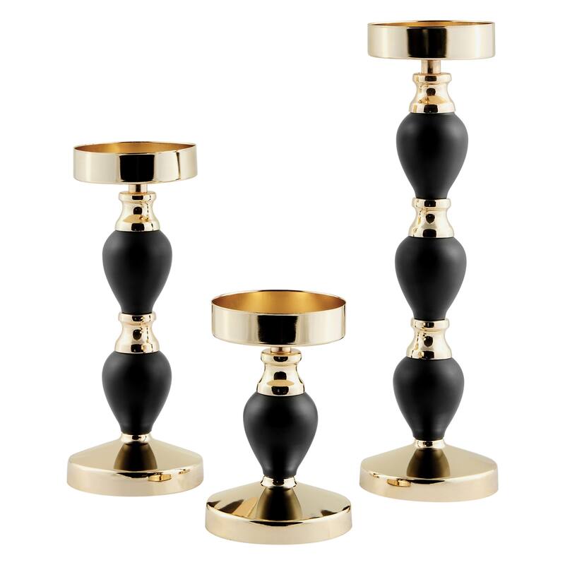 Sculpted Candlestick Taper Candle Holders - 11.75" - Black and Gold - Set of 3