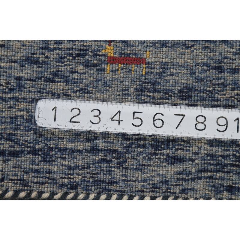 Hand Knotted Oriental 100% Wool Carpet Tribal Stripe Navy Blue & Blues Gabbeh Area Rug - 5' 10'' X 4' 0''