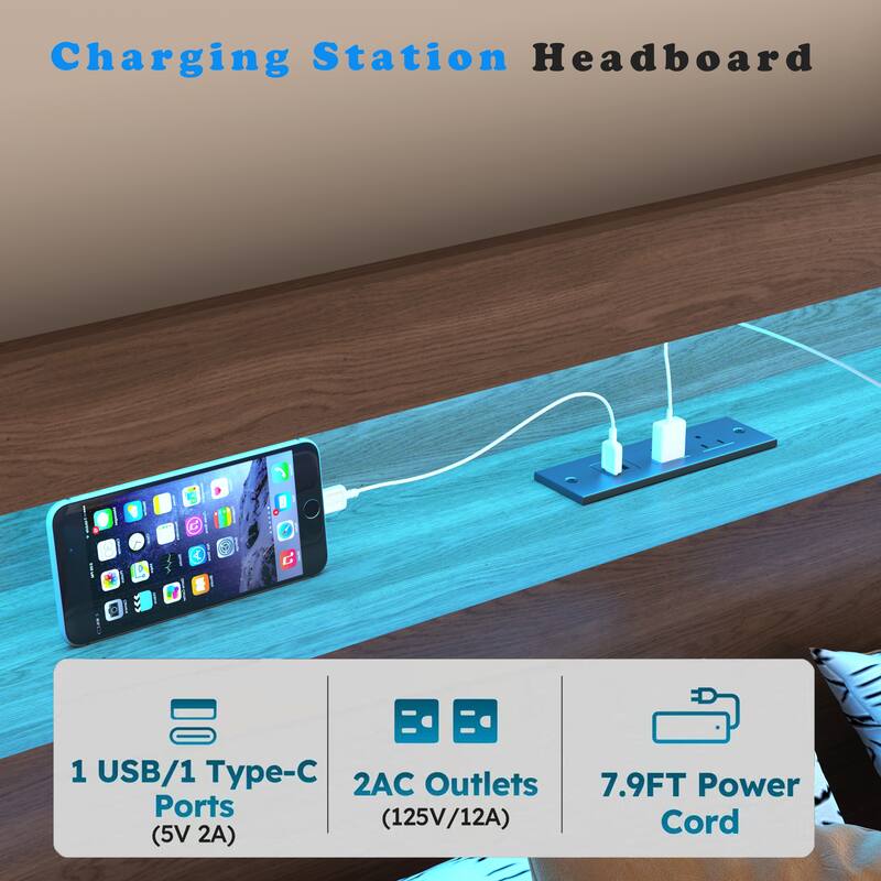 Bed Frame Full Size, Wood Platform Bed Frame with 2 Storage Drawers,and with Storage LED Light Headboard