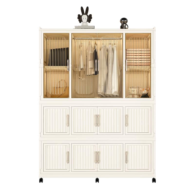 Compact Baby Wardrobe Organizer – Magnetic-Door Cubes & Hanging Rod – Includes Hangers, Portable Closet Dresser‌