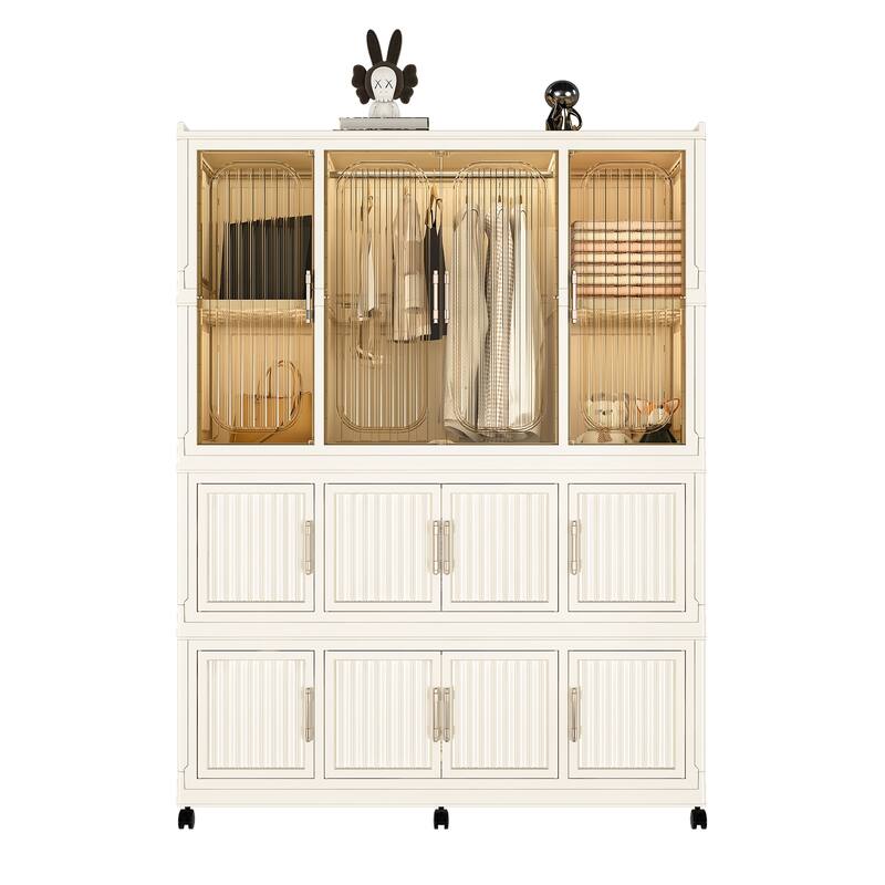 Portable Wardrobe Closet Organizer,Clothes Dresser,12 Magnetic Doors-12 Cubes&1 Hanging Rod,6 pcs hangers,Baby Wardrobe Cabinet